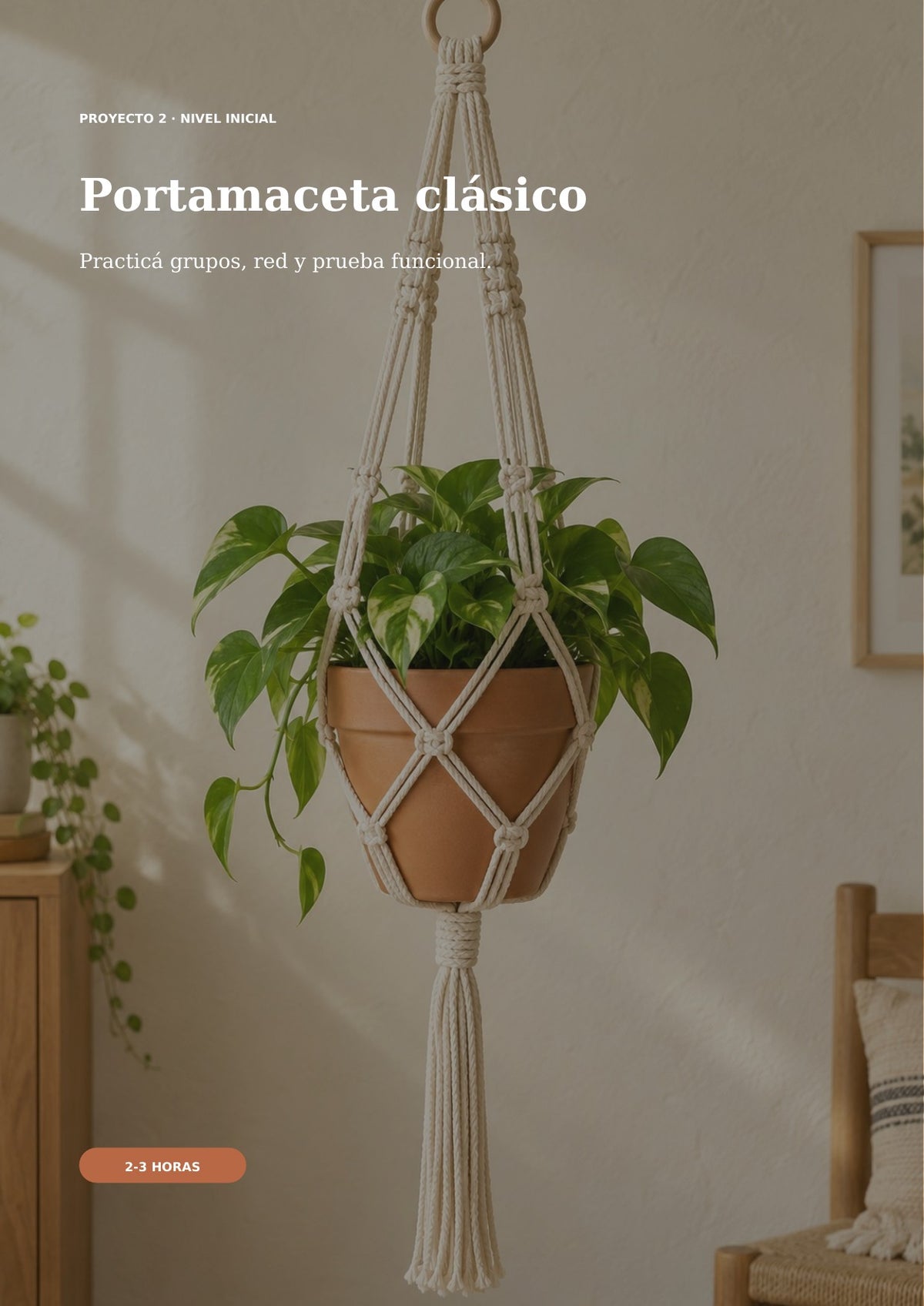Macramé Desde Cero · Guía PDF + 5 bonos + kit digital